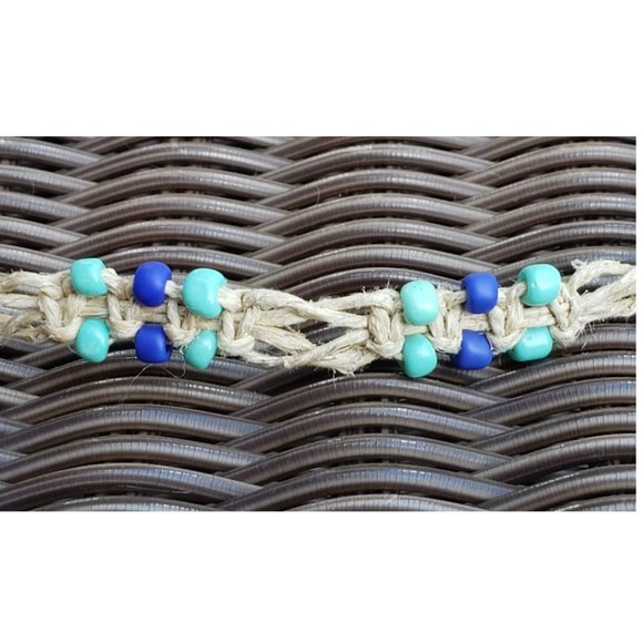 Hemp Necklace w/Turquoise Pendant and Blue Beads - Picture 6 of 8